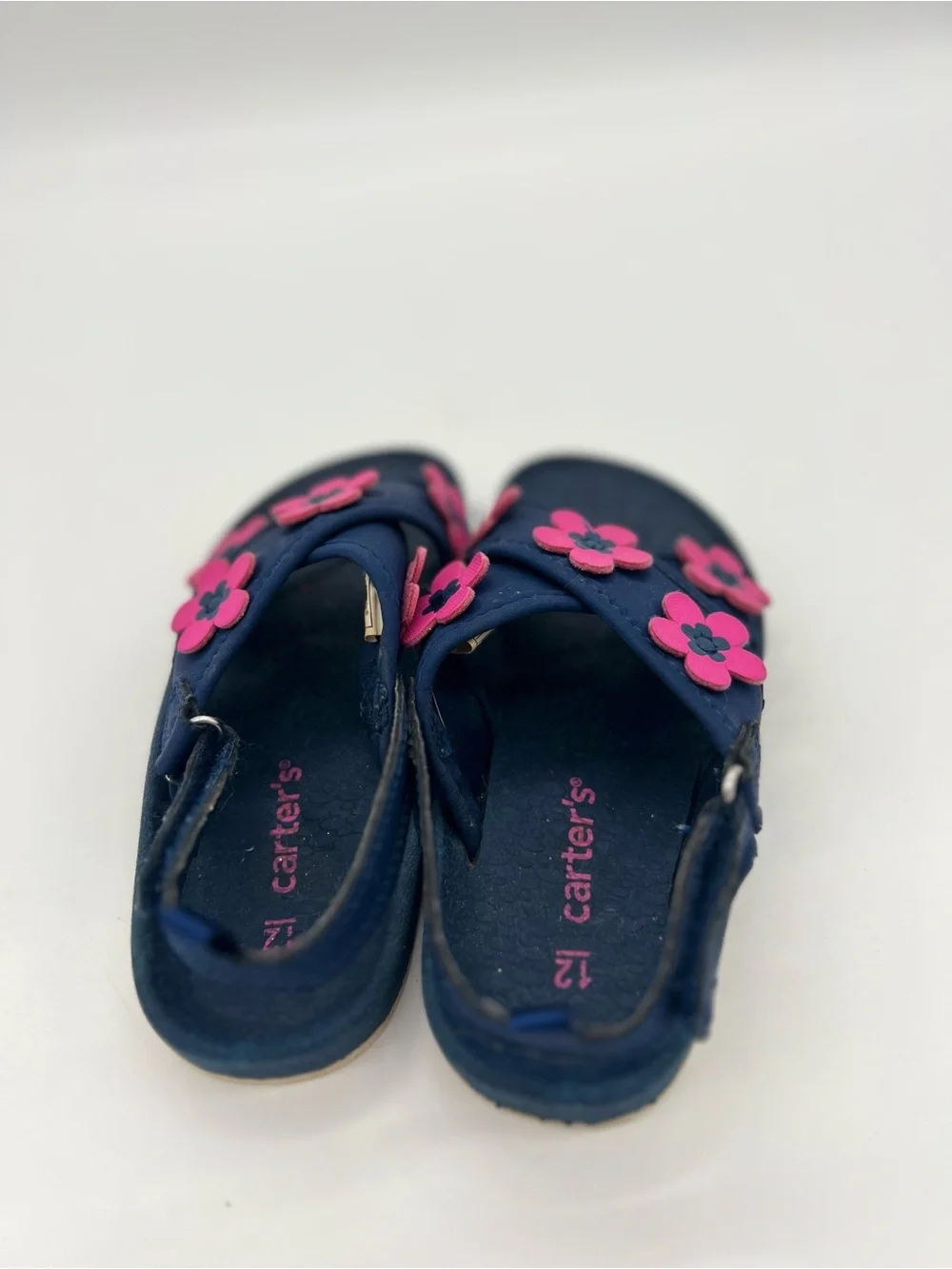 Carter's Girls Blue Pink Flowers Adjustable Straps Sandals Sz 12